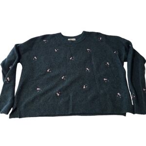 Madewell Embroidered Cross Stitch Floral Pullover Sweater Dark Green Spruce L